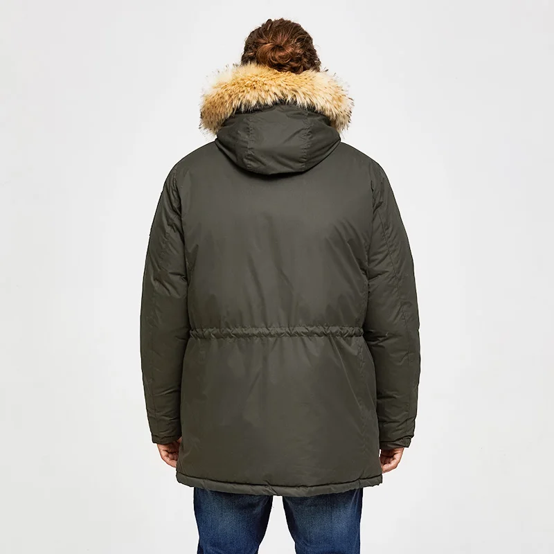 Ceny TIGER FORCE mężczyźni Parka z kapturem kurtka zimowa dla mężczyzn kołnierz ze sztucznego futra ciepły płaszcz regulowana talia ocieplane płaszcze mężczyźni Snowjacket
