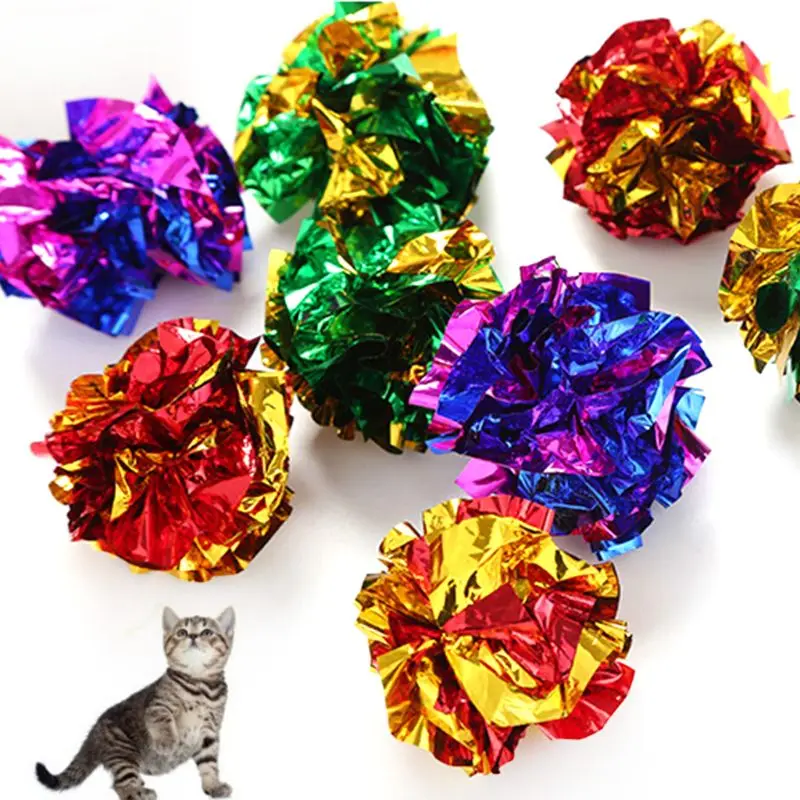 

48PCS Mylar Balls Cat Toy Shiny Crinkle Sound Shiny Ring Paper Kitten Crackle Lightweight Play Assorted Colorful Kitten Supplies