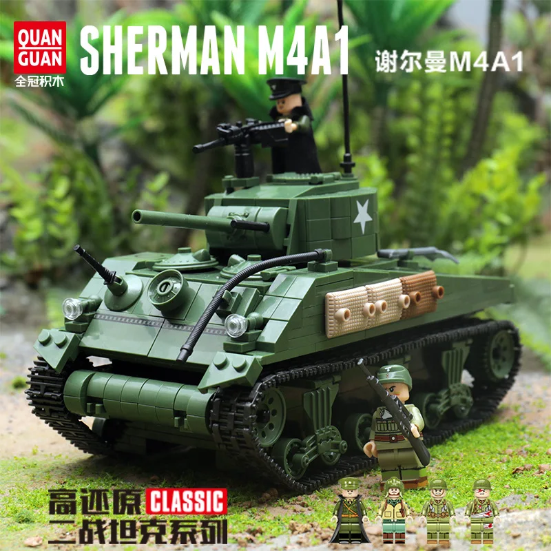 

QUANGUAN 726Pcs World War II Sherman M4A1 Tanks Building Blocks WW2 Military Tanks Model Toys As New Year Gifts For Children