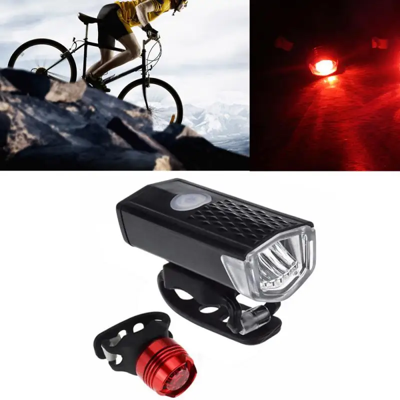 Super Bright LED Mountain Bike Light Set Waterproof Front Lamp + Taillight USB Charging Bicycle Red Safety Warning Light
