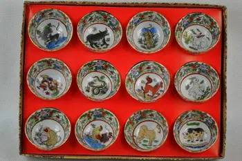 

Collect Chinese Portrays 12 Zodiac Porcelain Teacup Bowl Home Decoration