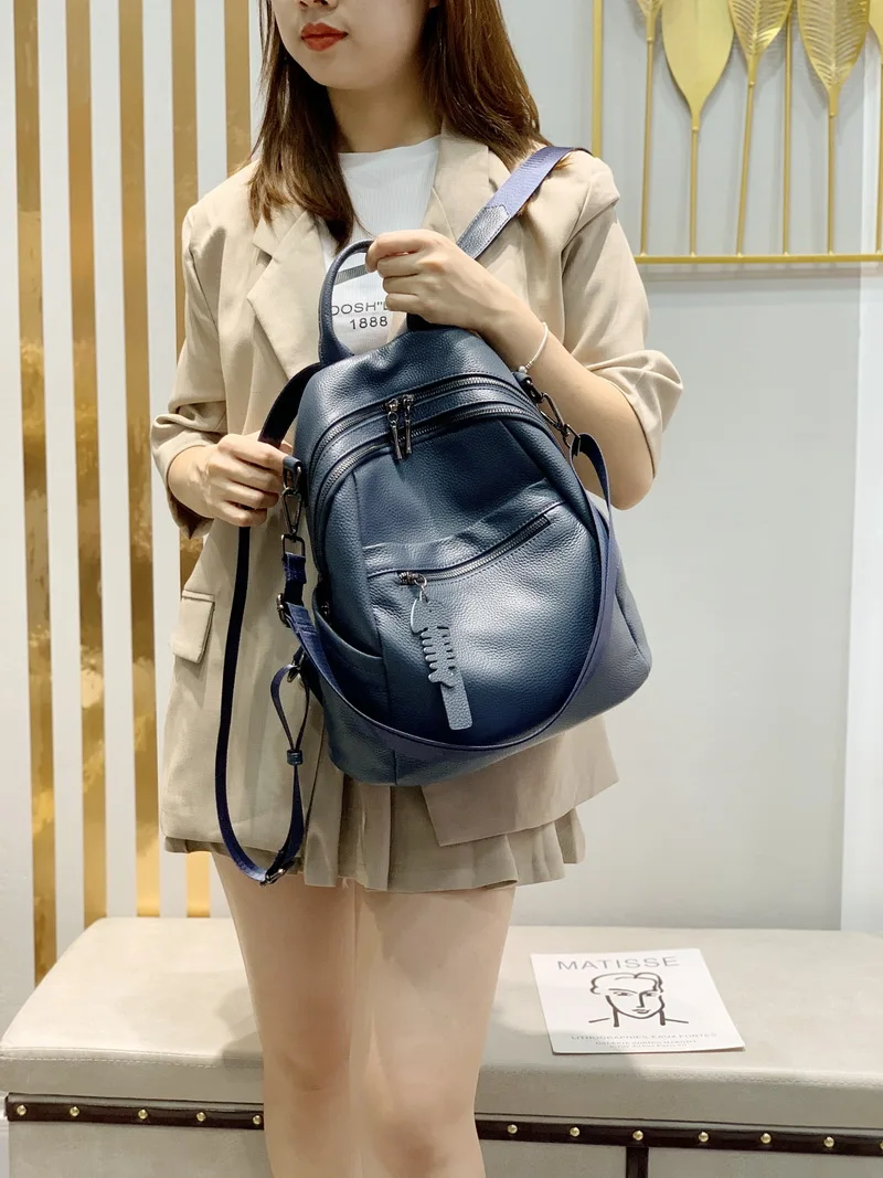 2022 NEW Top Quality Genuine Leather Shopping Women's Backpacks Lady Top Layer Cowhide Large Capacity School Book Backpack Bags