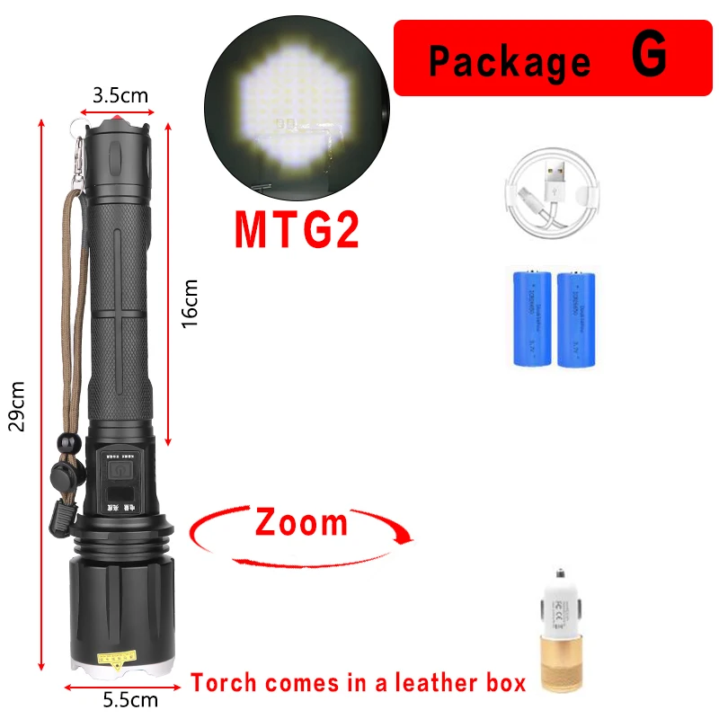 Шестигранный светодиодный фонарь MTG2 с бесступенчатым зумом, дальний фонарь с ЖК-дисплеем, умный чип с управлением, аккумулятор 18650/26650 для кемпинга - Испускаемый цвет: Package G-MTG2