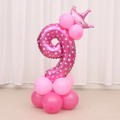 32 дюймов розовый и голубой номер 1 2 3 воздушный шар стенд воздушные шары из фольги воздушные шары для маленьких мальчиков и девочек 1 фигурки для дня рождения украшения детей - Цвет: Number 9