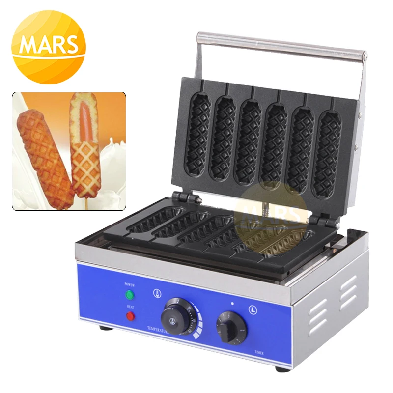 

Commercial French Hot Dog Lolly Stick Maker Electric Waffle Sausage Machine Non Stick Hotdog Waffle Iron Baker Equipment
