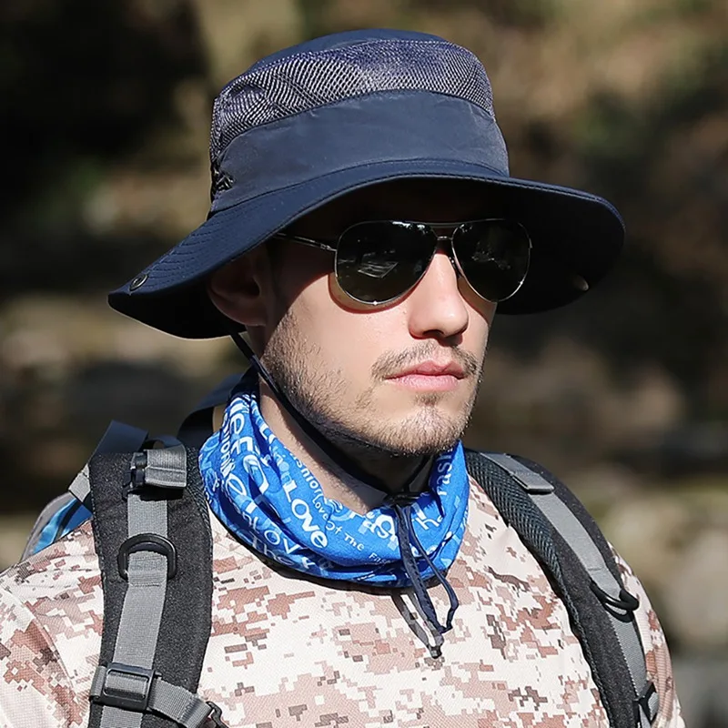 

Bucket Hat Lightweight Outdoor Fisherman Cap With Chin String Khaki Light Quick Drying Folding Sunshade Grey Dark Grey Dark Blue