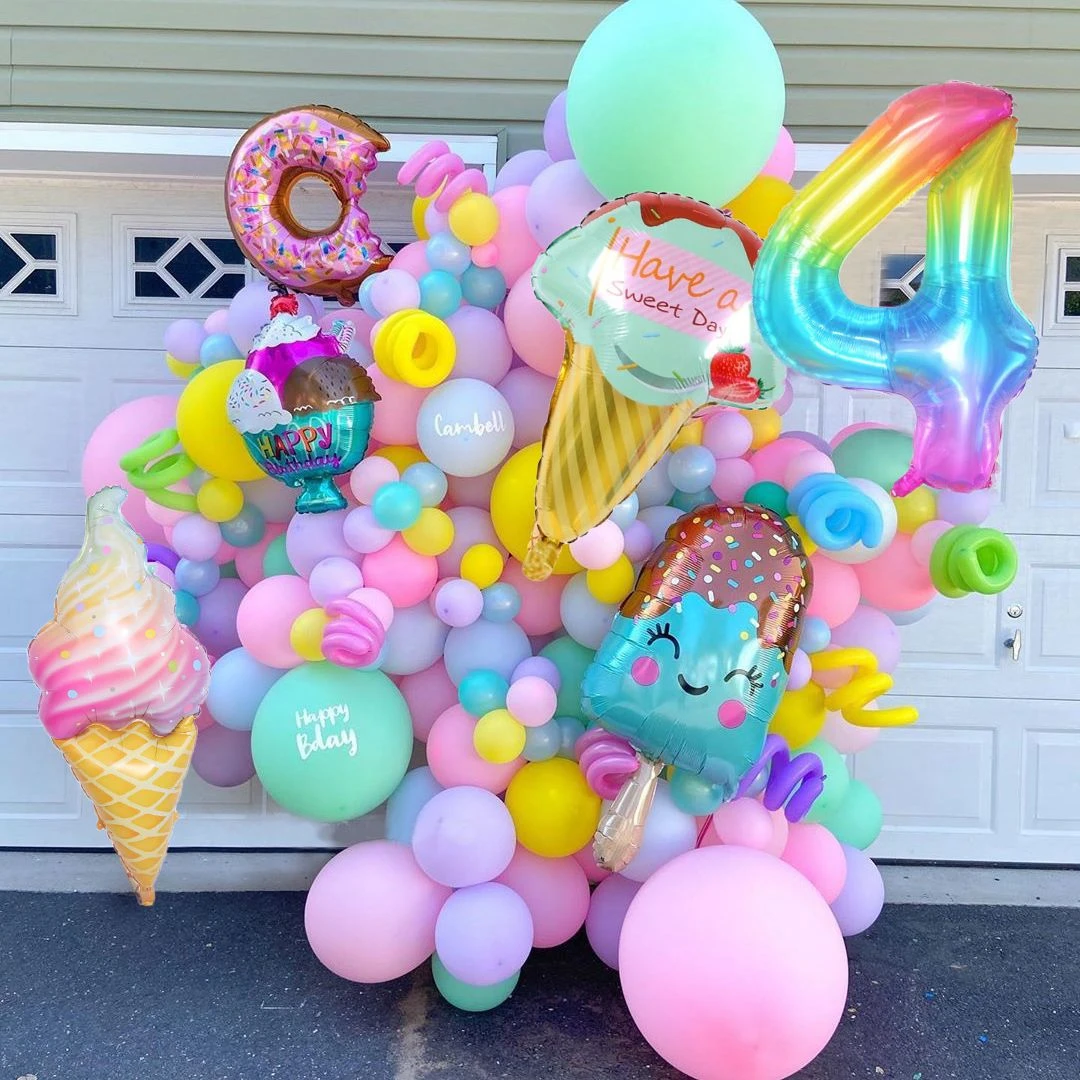 Toys Balloons Donut-Lip Ice-Cream Party-Decoration Popcorn Candy-Foil Shower-Happy-Birthday