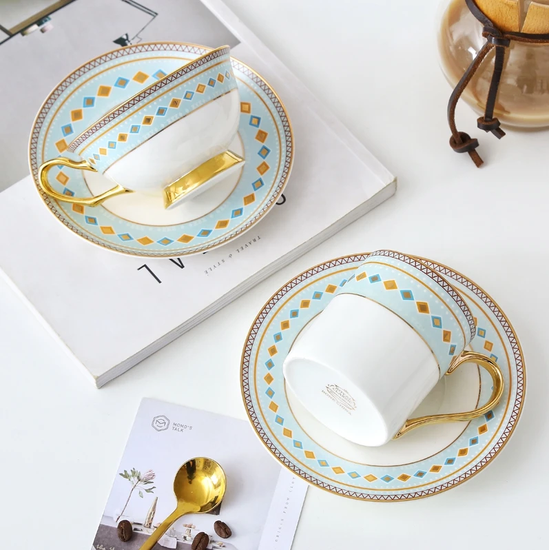 

Mode Amerikaanse Stijl Moderne Deisgn Koffie Thee Set Kop en Schotel Geometrie voor Relatiegeschenk Restaurant Gebruik House