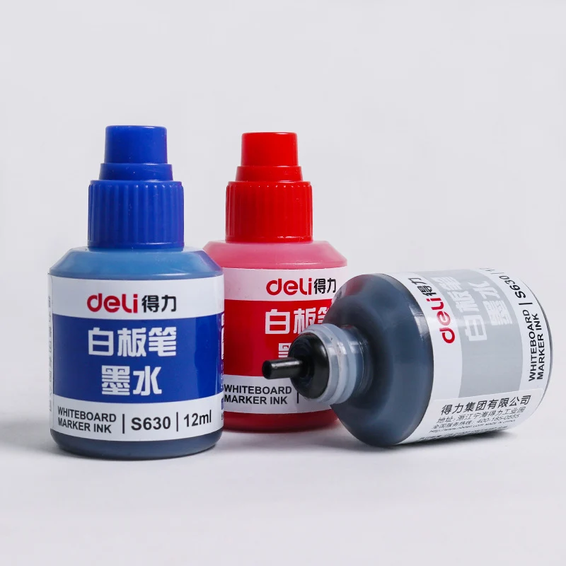 1PC Refill Ink Erasable Whiteboard Marker Pen Inks 12ml Instantly Dry Ink Refills Blue Black Red School Office Supplies