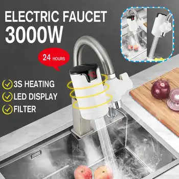 

EU Plug 3000W 220V LED Display Tankless Electric Kitchen Water Heater Tap Fast Heating Hot Cold Warm Heaters