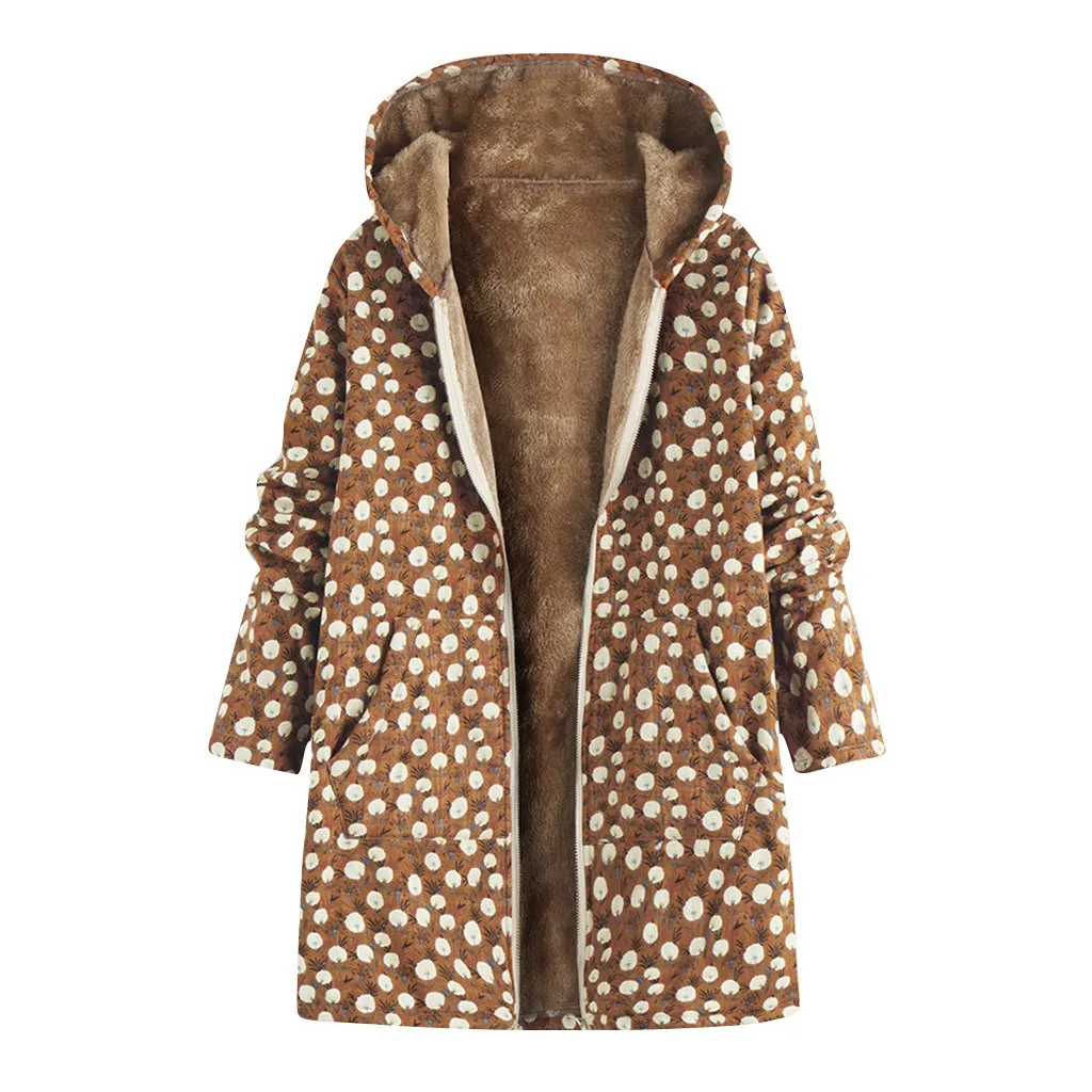 KANCOOLD пальто для женщин, плюс размер, зимняя теплая винтажная верхняя одежда с цветочным принтом, Асимметричное пальто с капюшоном и куртки для женщин 2019Oct9