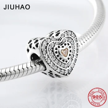 

Fashion 925 Sterling Silver two heart circles pink CZ beads Fit Original JIUHAO Charm Bracelet Jewelry making