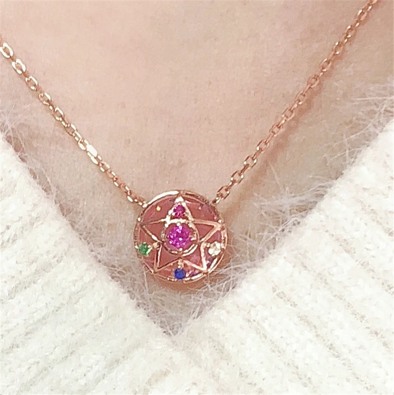 

New Anime Sailor Moon The Crystal Star Compact 925 Sterling Silver Pendant Necklace Customized Cartoon Cosplay Props Gift