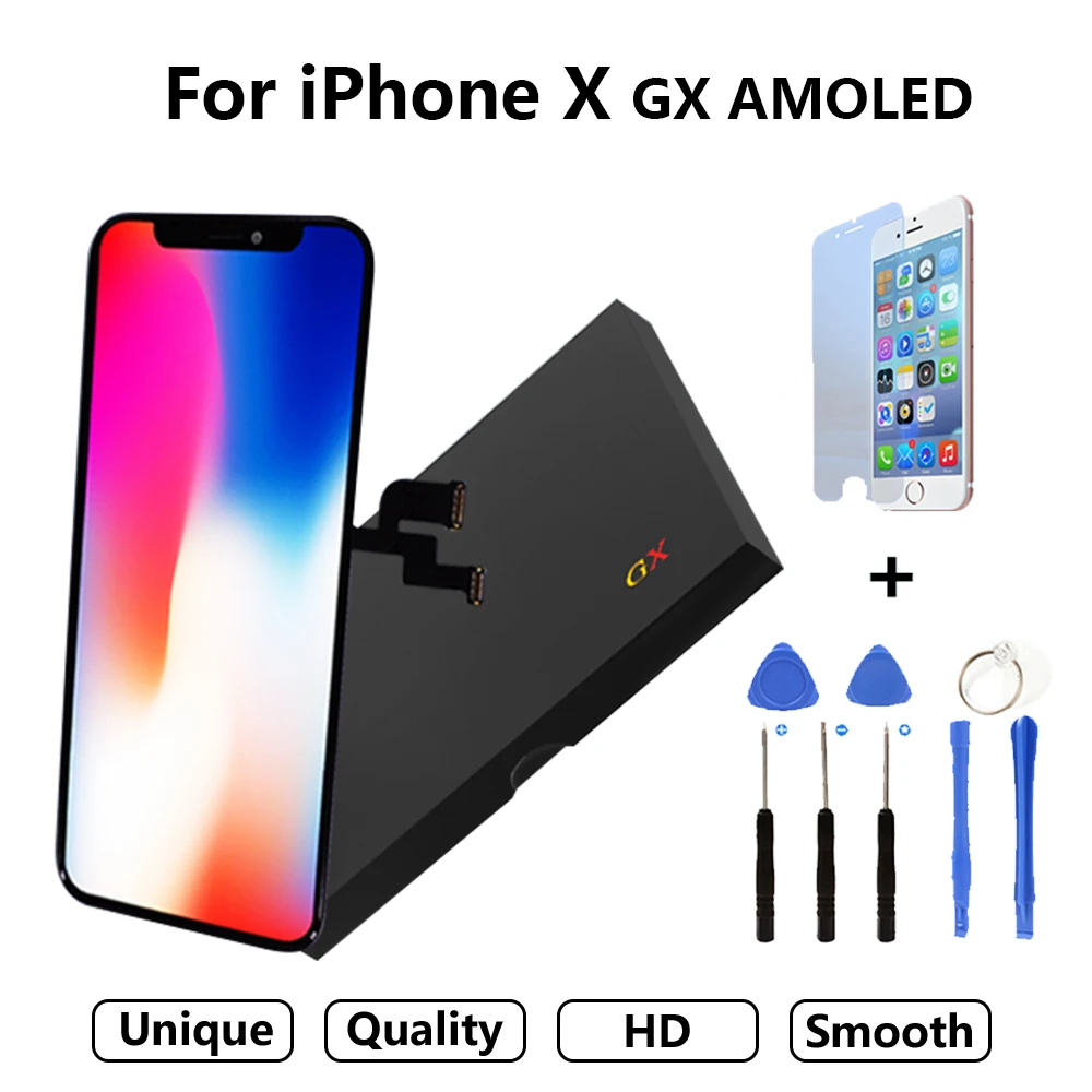 Качественный AAA AMOLED GX, без битых пикселей, для IPhone X, ЖК-дисплей, сенсорный экран, 5,8 дюймов, дигитайзер, сборка, замена, lcd, Pantalla