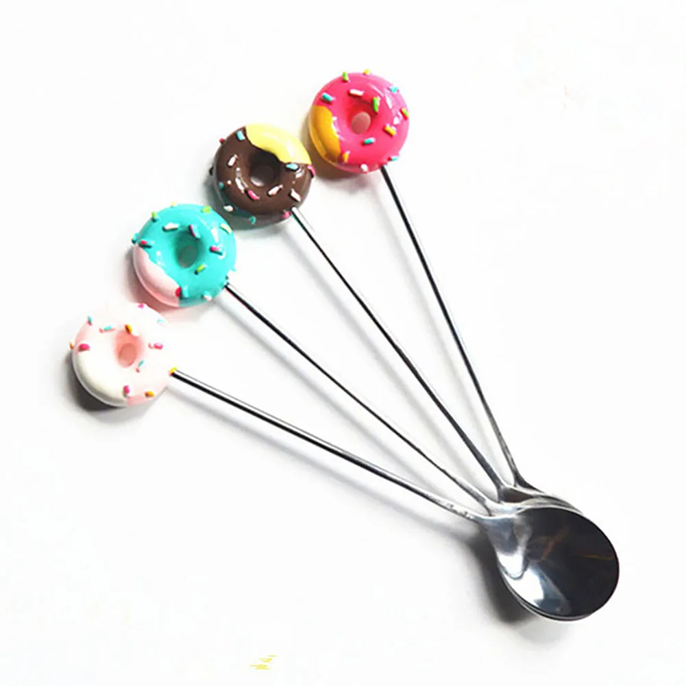 Candy Fruit Stainless Steel Fork Easy Clean Colorful Kitchen Cartoon Doughnut Safe Spoon Cute Dessert Ice Cream Tableware