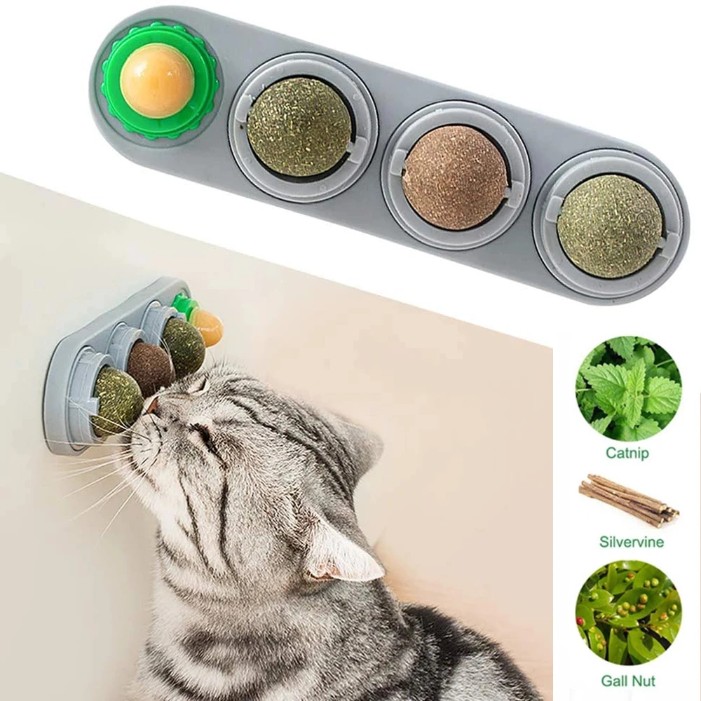 Catnip Ball Set for Cat Safe Teeth Grinding Catnip Balls Kitty Toys Teeth Cleaning Dental Chew Lick Cat Toy Mint Wall Cat Treats