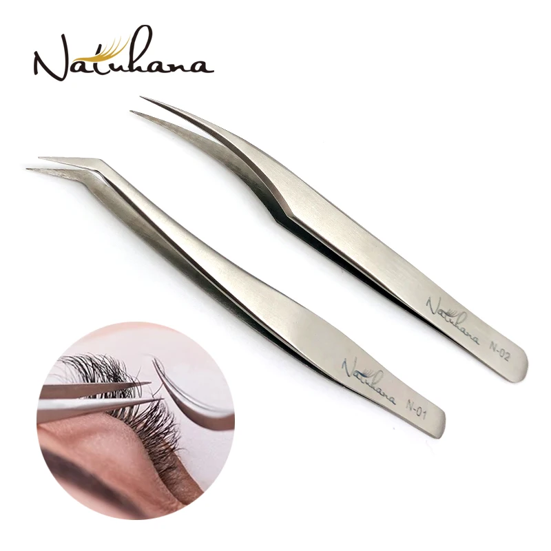 

NATUHANA Stainless Steel Eyelashes Tweezers Professional For Lashes Extension Anti-static Eyelash Eyebrow Tweezer Makeup Tools
