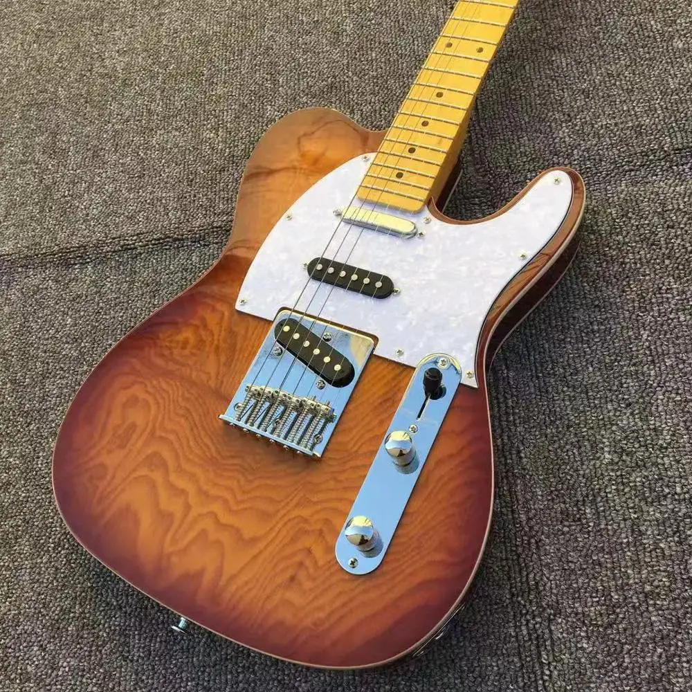 Tele Электрогитара поплавок пепел Sunburst воск в горшках звукосниматели sss 22 Лады клен гриф Китай на заказ