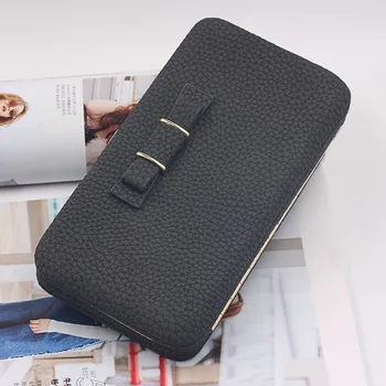 

Phone Wallet Embossed Leather Bow Clutch Bag Large Capacity Women's Wallet