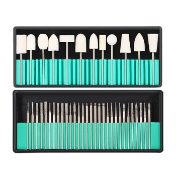 

30Pcs Nail Drill Bits+13pcs Wool Nail Dill Bits 3/32'' Shank for Nail Art Machine Grinding Head for Dead Skin Nail Polish Tool