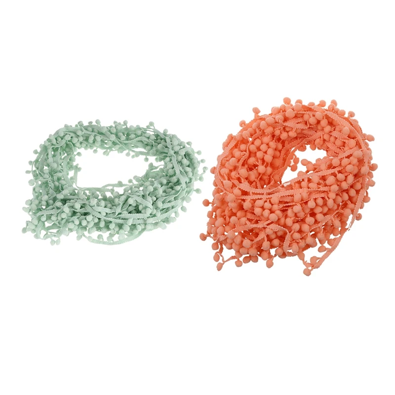 

2 Pcs 20 Yard 10MM PomPom Trim Ball Fringe Ribbon DIY Sewing Accessory Lace Peach Pink & Lake Blue