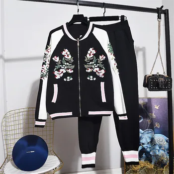 

2020 Spring Autumn Women Set Embroidery Flower Knitted Cardigan Long Pencil Pants Two Piece Outfits Female Loose Casual Knit 2pc