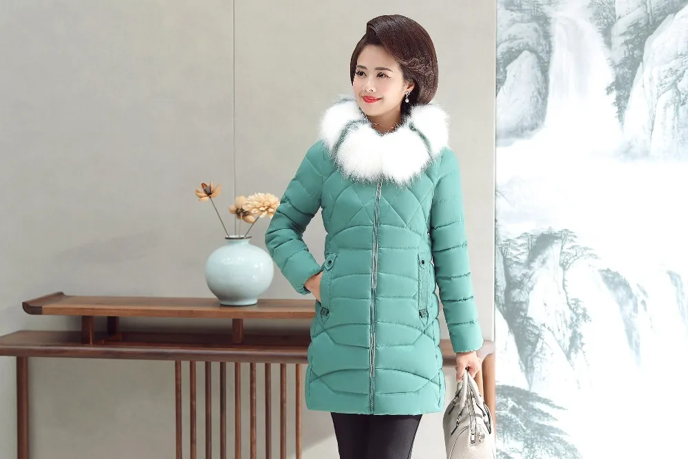 Модная женская зимняя куртка искусственный большой меховой воротник Женская куртка тонкая хлопковая стеганая Длинная зимняя куртка парка