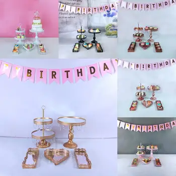 

5pc mirror gold cupcake stand Desserts display rack decoration arrangement wedding cake stand set birthday cake decorating tools