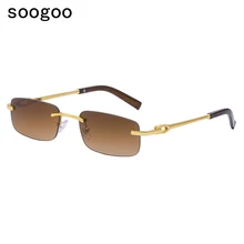 

Rectangle Rimless Sunglasses Men 2022 Luxury Brand Designer Small Frame Retro Sun Glasses For Women Trendy Vintage Sunglass