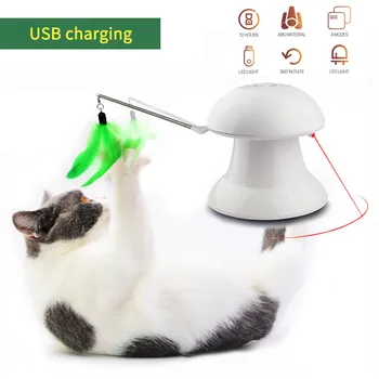 

Interactive Cat Toy Automatic Cat Toy 360° Rotate USB Rechargeable with LED Light Feather Stick for Cats Dogs Toys