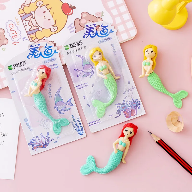 

24pcs Cute Erasers Creative Detachable Cartoon Mermaid Princess Eraser for Girls Korean Stationery Cute School Supplies Prizes