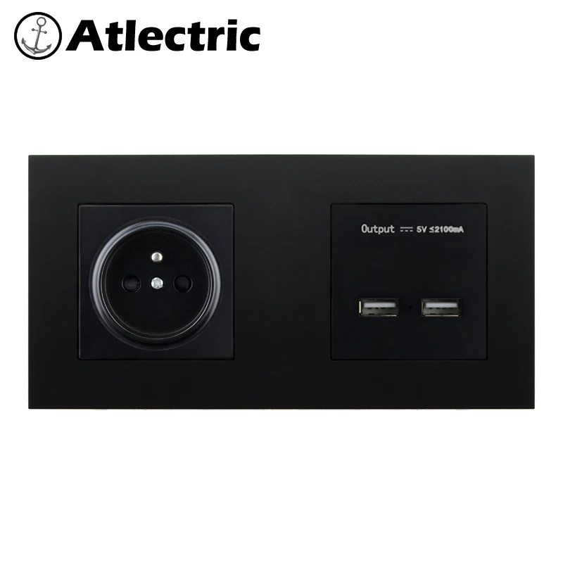 Atlectric FR Стандартный разъем двойная розетка пластиковая панель электрическая розетка двойной usb зарядный порт электрическая розетка переходник usb,разетка с usb для дома,розетки
