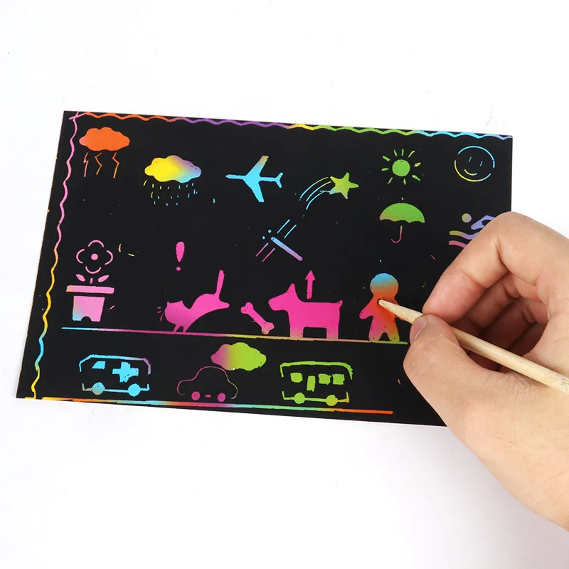 Magic Scratch Cards Craft Art Paper Graffiti Stencil Children Birthday Party Games Christmas Scraping Drawing Kids toys | Дом и сад