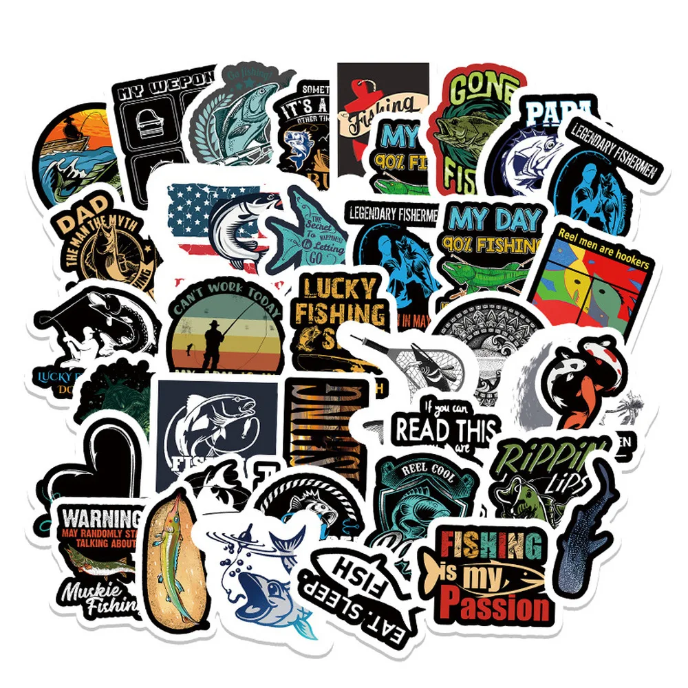 10/50pcs/lot Cartoon Fish Fisherman Fishing Graffiti Stickers For  Skateboards Laptop Luggage Toy Guitar Refrigerator Motorcycle