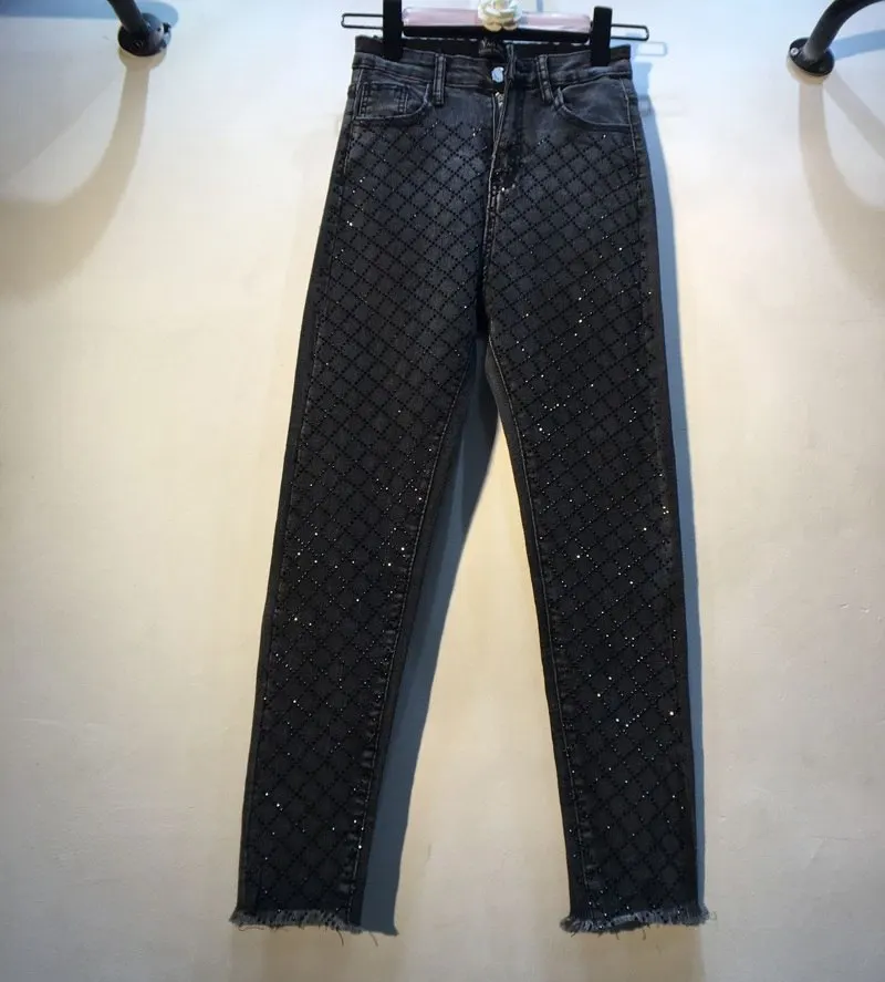 JOYDU брендовые джинсы женские весенние модные новые классные Argyle алмазные горячие сверла Высокая талия тонкие эластичные длиной до лодыжки джинсы джинсовые брюки