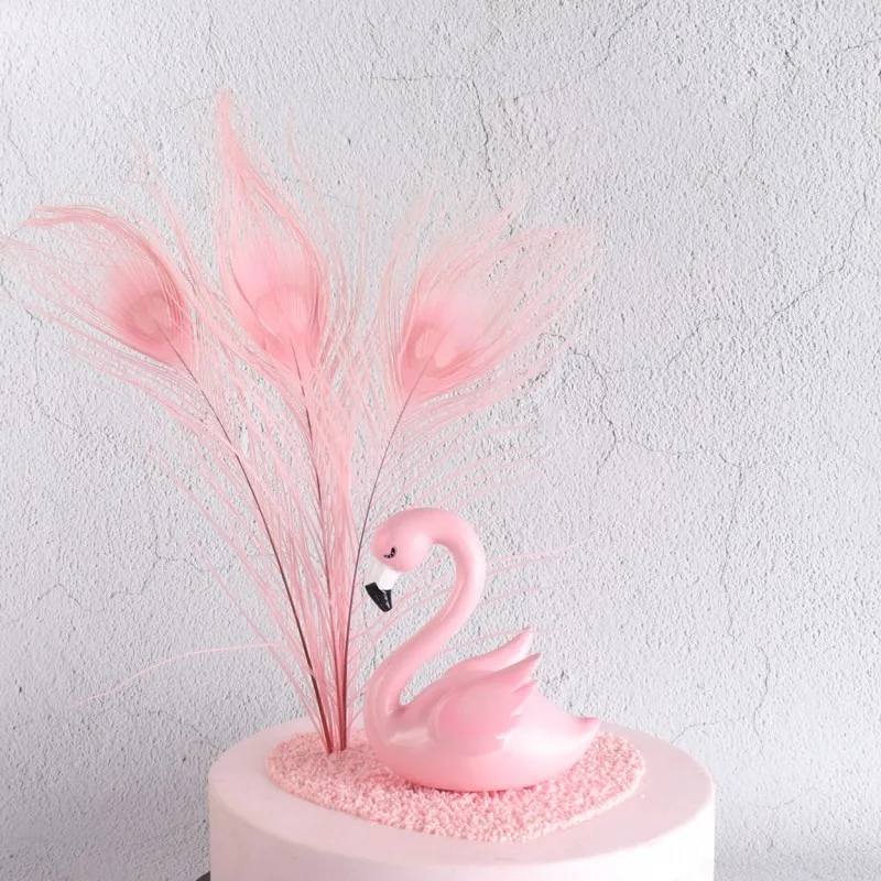 Pink Peacock Feather Hair Flamingos Happy Birthday Cake Topper Peacock Birthday Cupcake Toppers Premium Wedding Decor