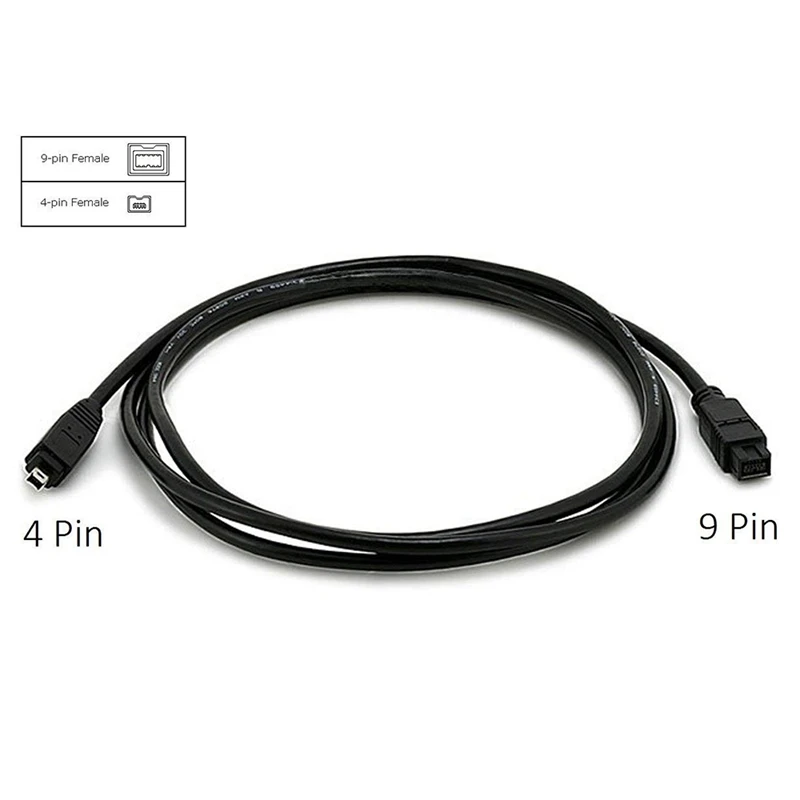 Черный IEEE 1394 Firewire 800 to Firewire 400 кабель, 9 Pin/4 Pin Male/Male 10 FT