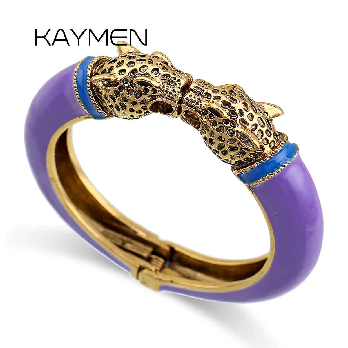 Women Cuff Bangle Bracelet Antique Gold Plated Animal Enamel Leopard Head Vintage For Party