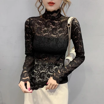 

GGRIGHT Chemisier Femme 2020 Spring Hollow Out Turtleneck Blouse Lace Tops Casual Woman Clothes Long Sleeve Women Blouses Korean