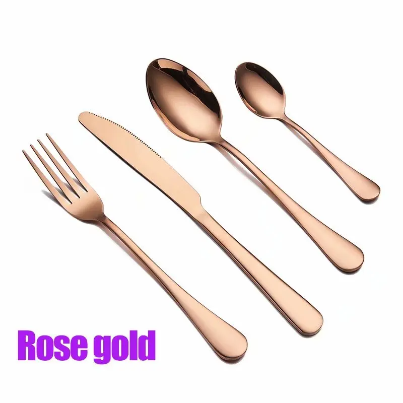rose gold 1set Spklifey Cutlery Stainless Steel Cutlery Fork Spoon Knife Set Tableware Dinnerware Set Knife Fork Spoon Wedding Silverware Set - Цвет: rose gold 1set