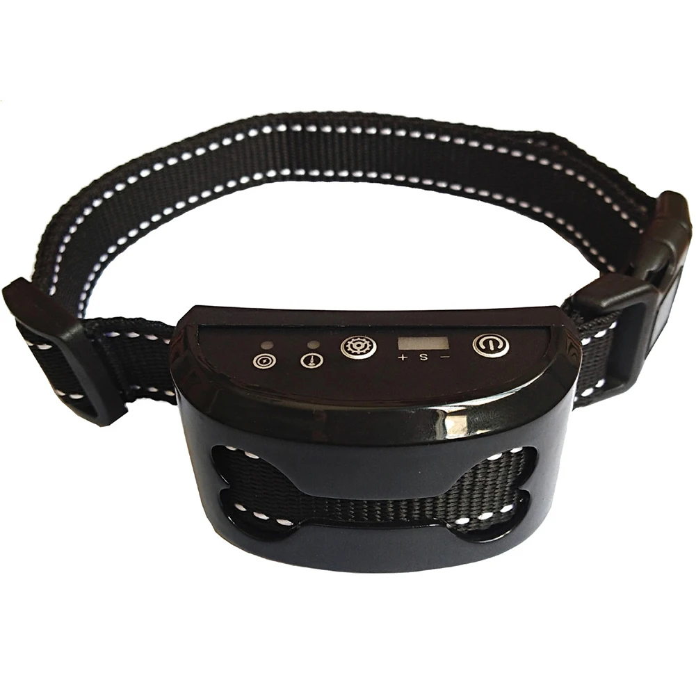 Dog Collar Adjustable Ultrasonic Rechargeable Automatic Pet Electronic Shock Control Training Outdoor Decoration Anti Bark - Цвет: Черный