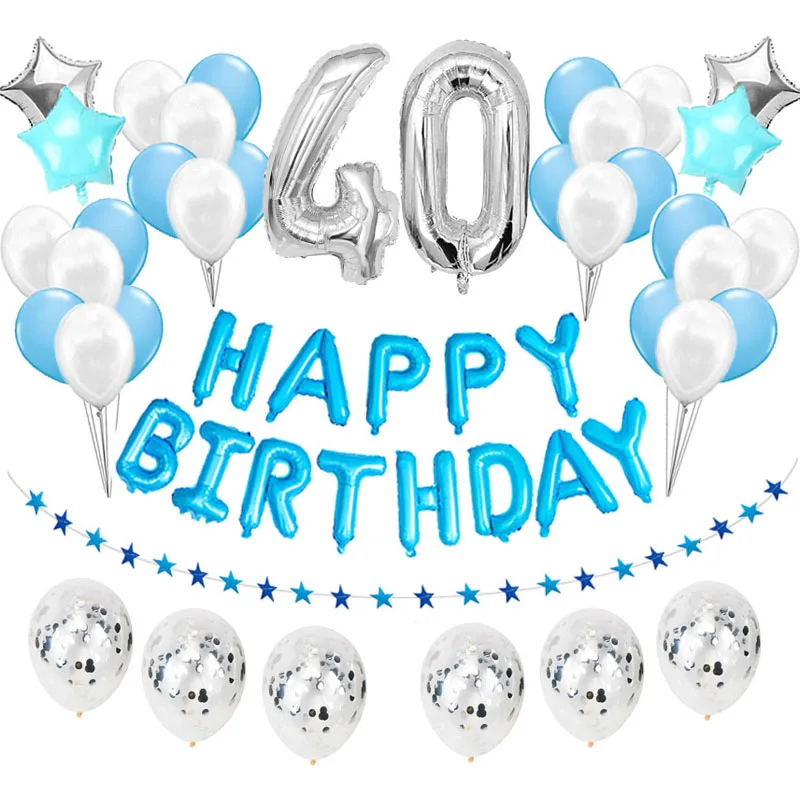 36 шт., серебристые, синие, праздничные украшения для дня рождения, Детские воздушные шары, набор для маленьких мальчиков, баллон, латексный, гелиевый воздух, воздушный шар из фольги, номер 1, 2, 5 - Цвет: 40 birthday