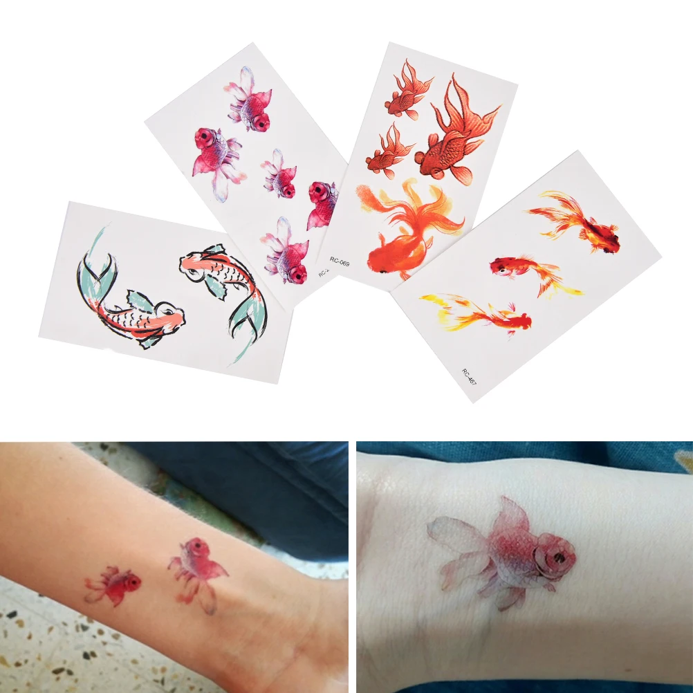 1 Sheet Fashion 3D Gold Fish Waterproof Temporary Tattoo Goldfish Girl Tatto Stickers Flash Tatoo Fake Tattoos New Style