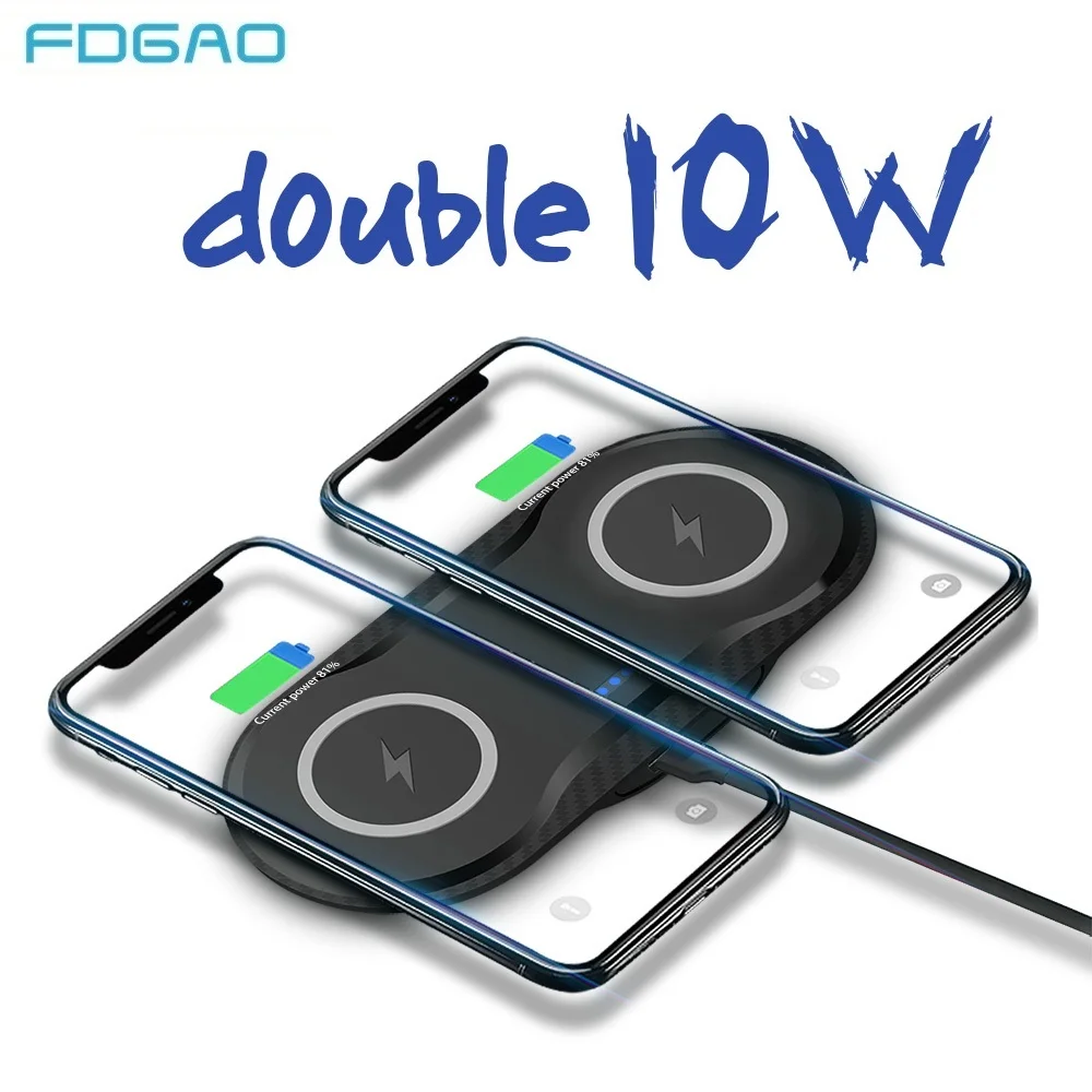 FDGAO 2 в 1 двойное сиденье Беспроводное зарядное устройство 10 Вт Быстрая зарядка для iPhone X XS MAX 8 plus для samsung S10 S9 S8 настольное зарядное устройство