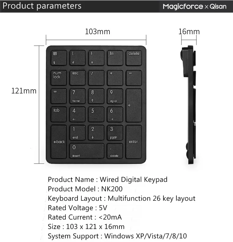 Magicforce NK200 26 ключ ультратонкая USB Проводная Мини-внешняя цифровая клавиатура, удобные клавиши, клавиатура для учета