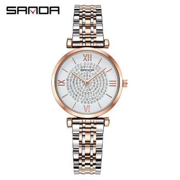 

SANDA Women's Watches Quartz Watch Waterproof Female Wristwatch Sports Watches with Rhinestones Lady Christmas Woman Watch Clock