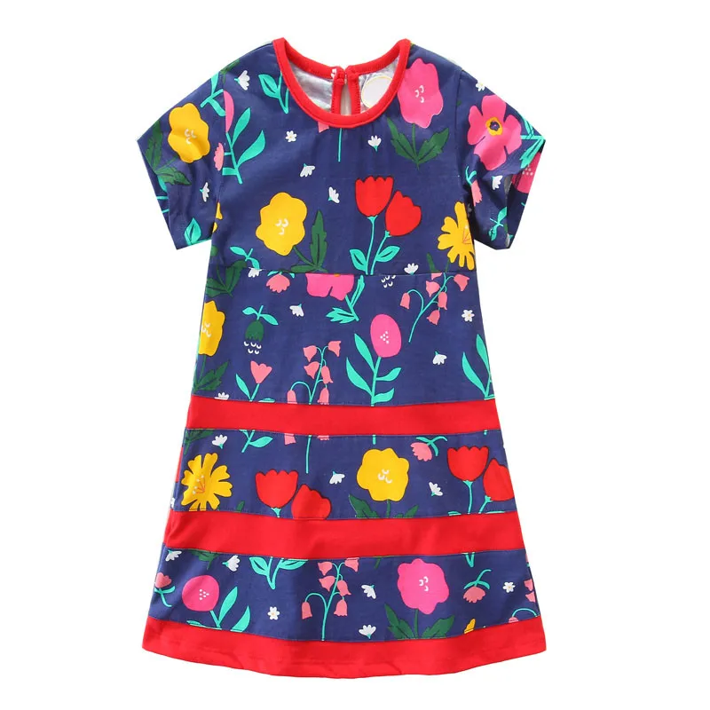 T1124 flowers navy Летние платья без рукавов для девочек; хлопковая одежда для малышей; платье для От 2 до 7 лет; детская одежда принцессы с юбкой-пачкой; Новые брендовые Детские платья для девочек - Цвет: T1124 flowers navy