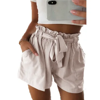 

Pocket Decoration A-line Shorts Women Waist Waist Loose Fashion Casual Solid Color Frill Shorts Female Spring Summer Cool 2020