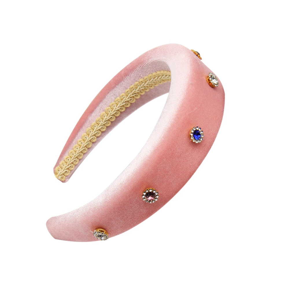 

CN Velvet Diamond Sponge Hairband Rhinestone Bezel Wide Hair Hoop Solid Color Padded Headbands For Girls Women Hair Accessories