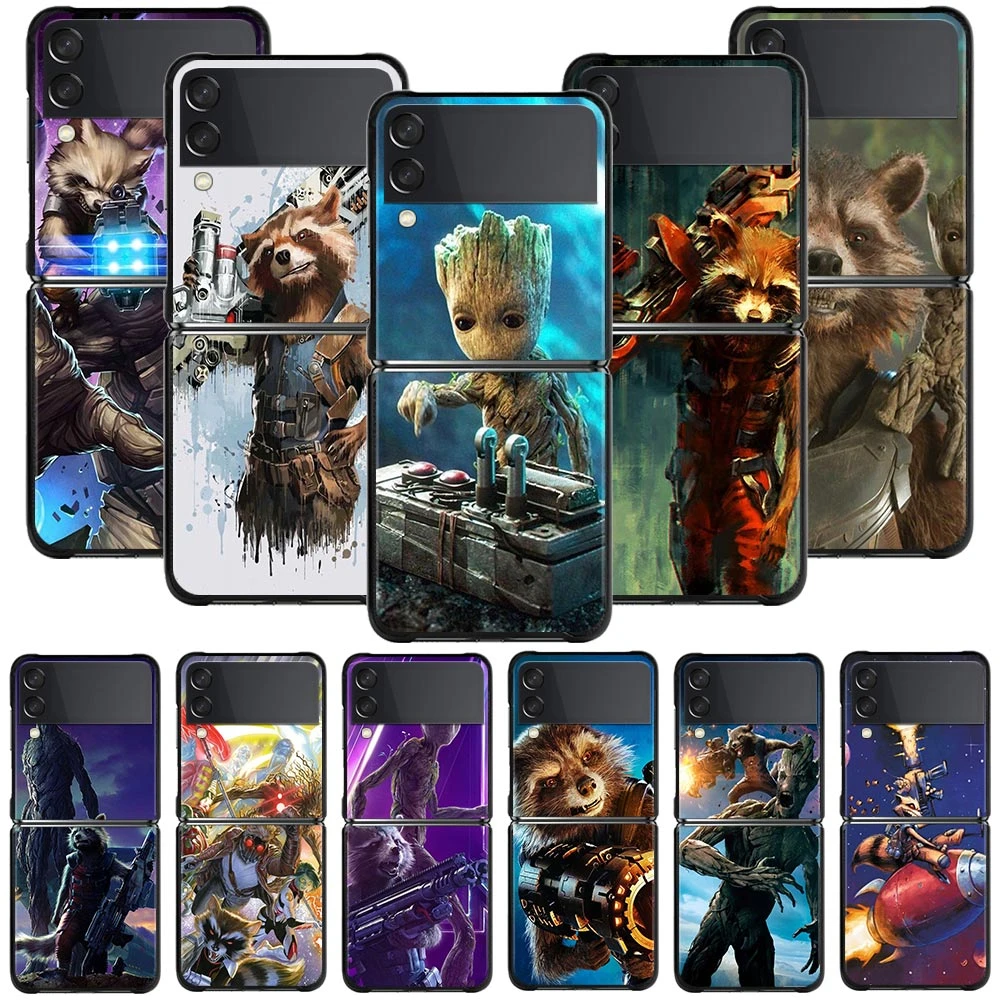 Smartphone Case For Samsung Galaxy Z Flip3 5G Z Flip 3 z flip ZF 5G Cover PC Capa Hard Funda Coque Marvel Avengers Groot Raccoon samsung galaxy z flip3 case